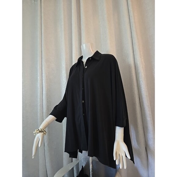 Women's Wynne Layers Black Relaxed Flowly Button Shirt Layering Top Jacket M - Picture 2 of 6